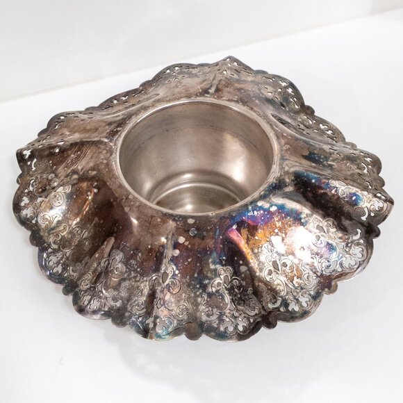 Oxford Plate Silver Over Copper Wine Champagne Holder 1900s Ornate Skirted Dish - Picture 1 of 9